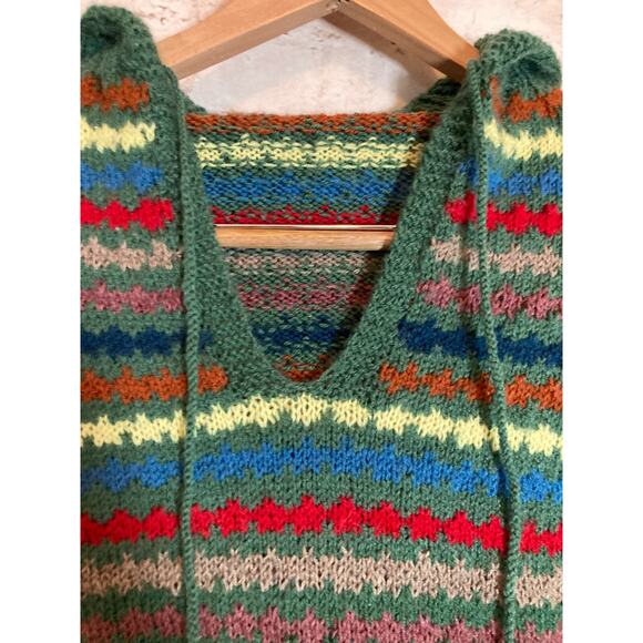 Artsy Sweater Womens XL Colorful Knit Striped Hooded Front Pockets Pullover - Picture 4 of 13